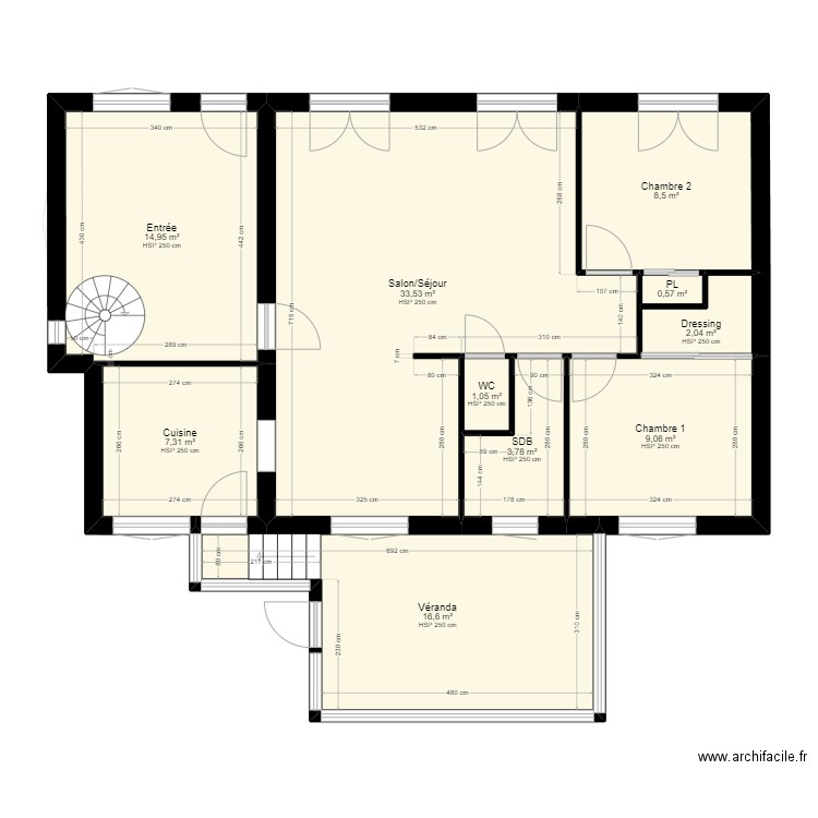 01 - MB - Existant. Plan de 25 pièces et 262 m2