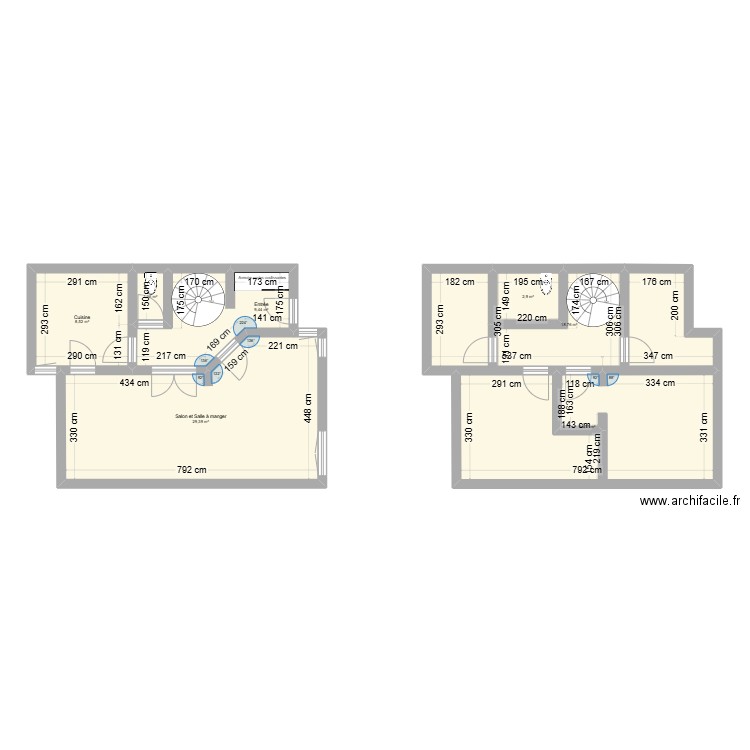 RDC Maison TAM. Plan de 7 pièces et 95 m2