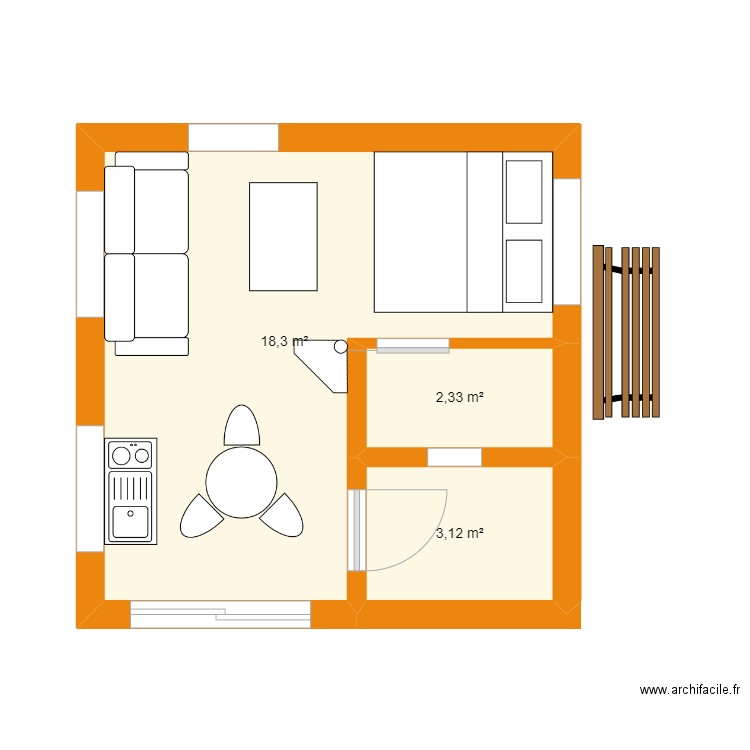 FUSTE Nordicamps. Plan de 3 pièces et 24 m2