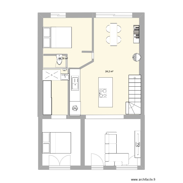 MAISON RDC modif eco. Plan de 2 pièces et 39 m2