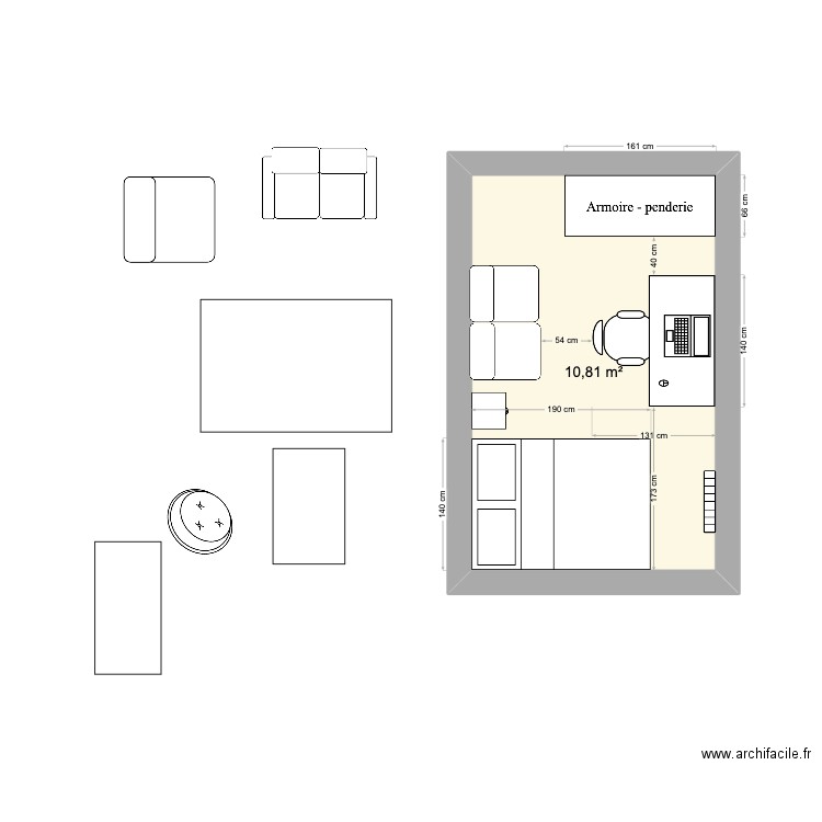 Chambre BB2. Plan de 1 pièce et 11 m2