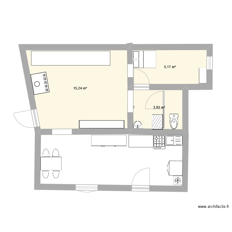 oustalet. Plan de 3 pièces et 24 m2