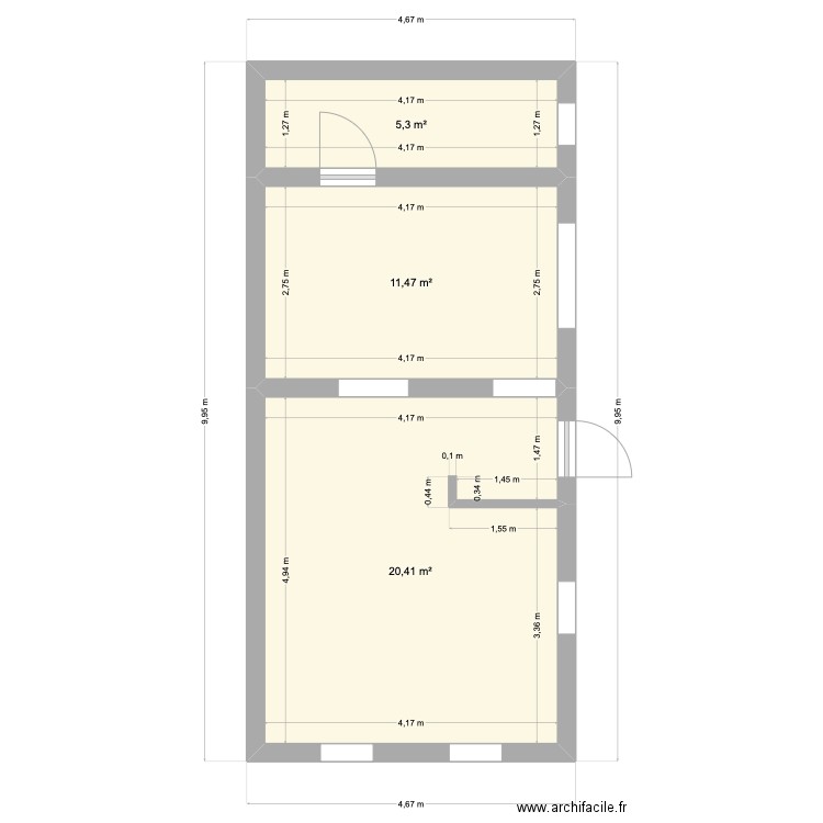 chambre parentale 1. Plan de 3 pièces et 37 m2