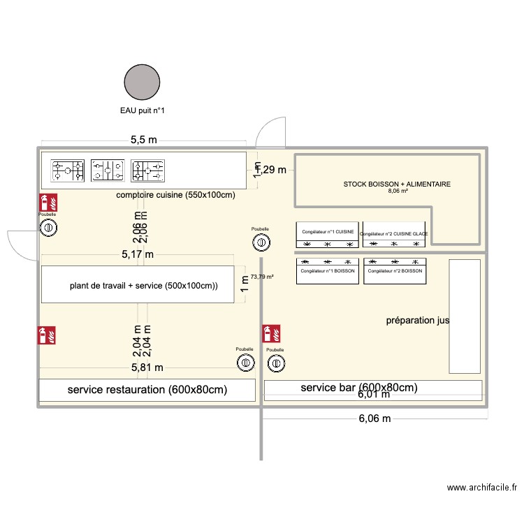 Plan cuisine / bar Festival . Plan de 2 pièces et 90 m2