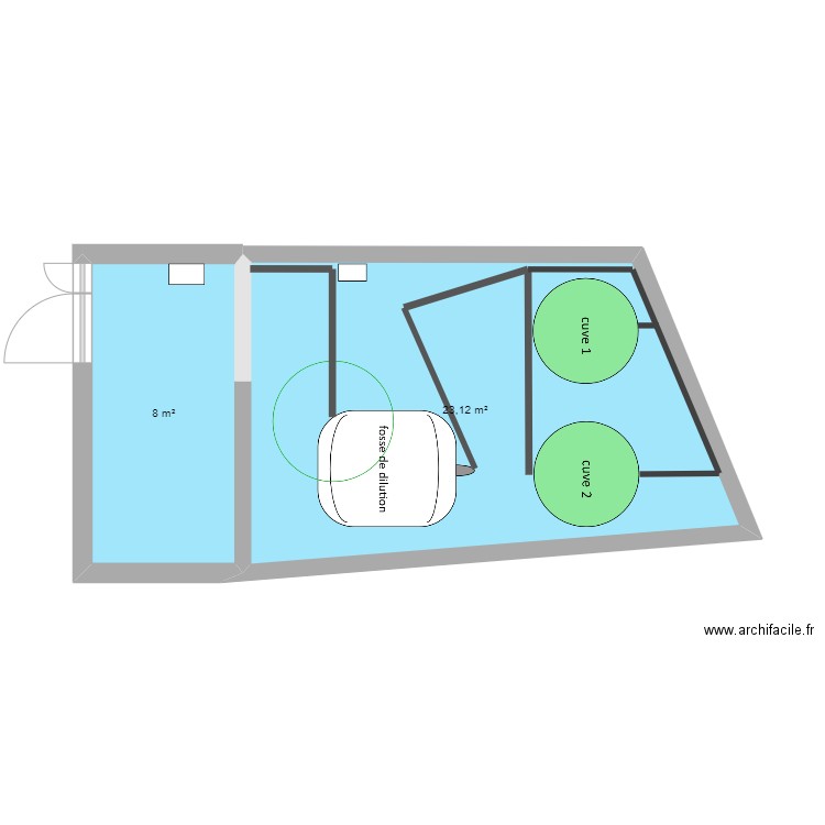 Salle CUVES. Plan de 2 pièces et 31 m2