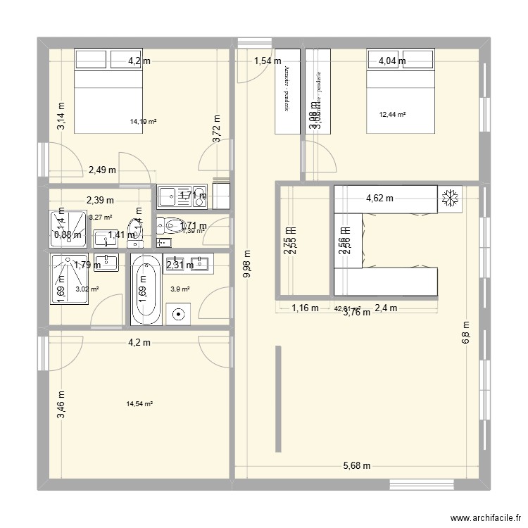 Pessac-1. Plan de 8 pièces et 95 m2