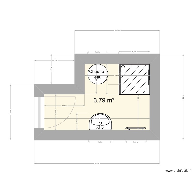 sdb langres. Plan de 1 pièce et 4 m2