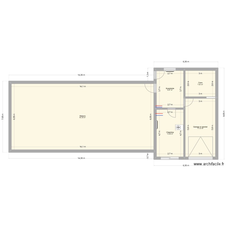 Agrandissement maison. Plan de 5 pièces et 140 m2