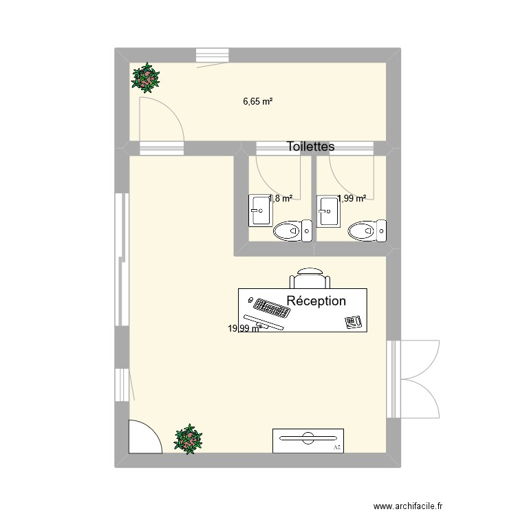 Hall d hotel. Plan de 4 pièces et 30 m2