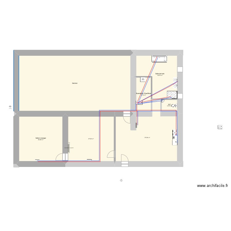 Plomberie . Plan de 11 pièces et 285 m2