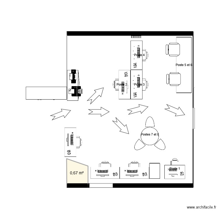 plan actuel disposition Soierie. Plan de 1 pièce et 1 m2