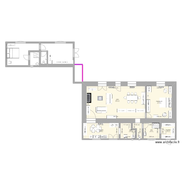 Thibaudiere rdc. Plan de 6 pièces et 104 m2