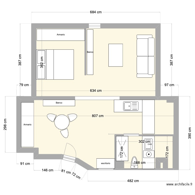 Lajorja amueblado. Plan de 4 pièces et 49 m2