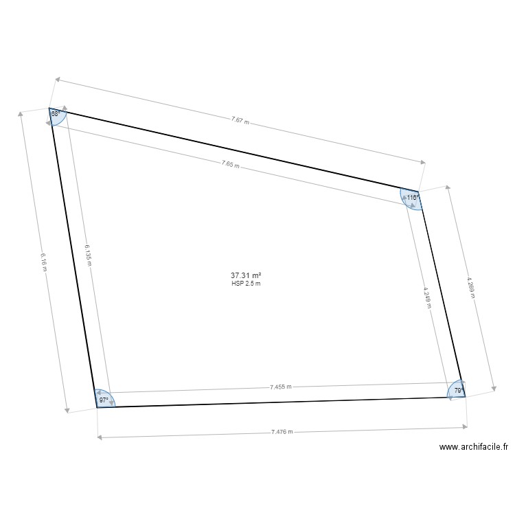 mesures terasses bistrot. Plan de 1 pièce et 37 m2