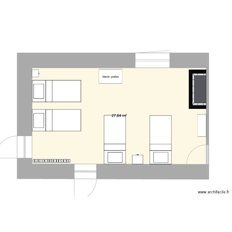 dortoir. Plan de 1 pièce et 28 m2