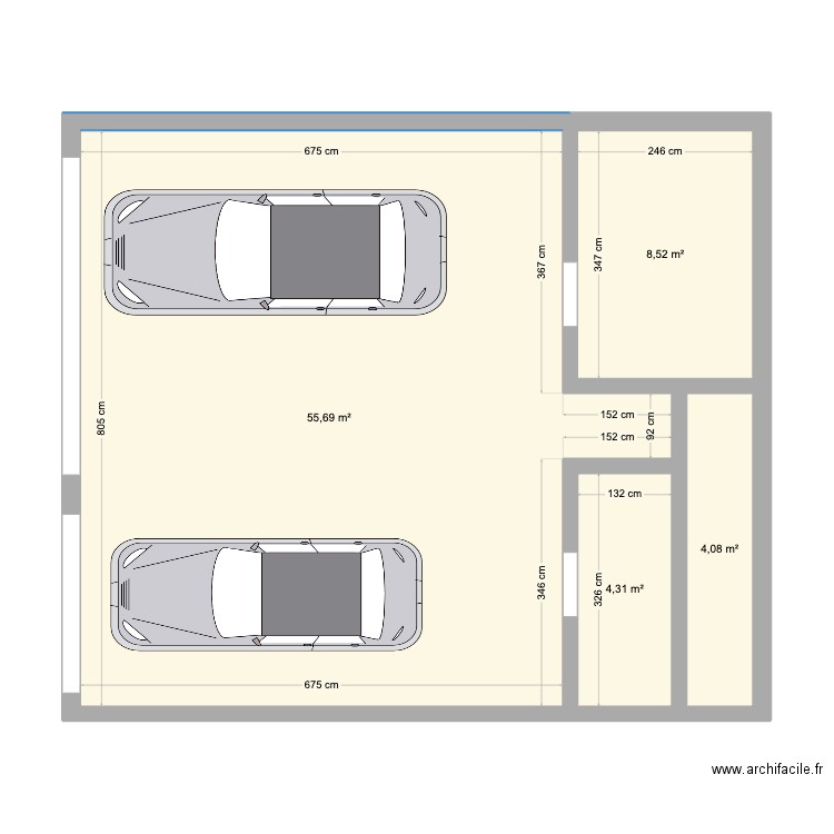 Garage JULADA. Plan de 4 pièces et 73 m2