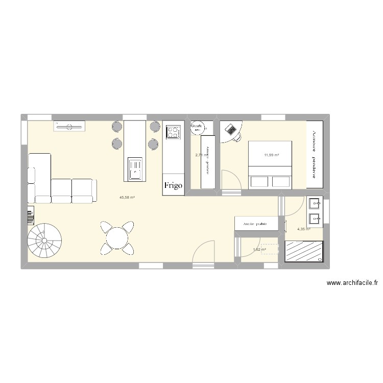 Test . Plan de 5 pièces et 66 m2