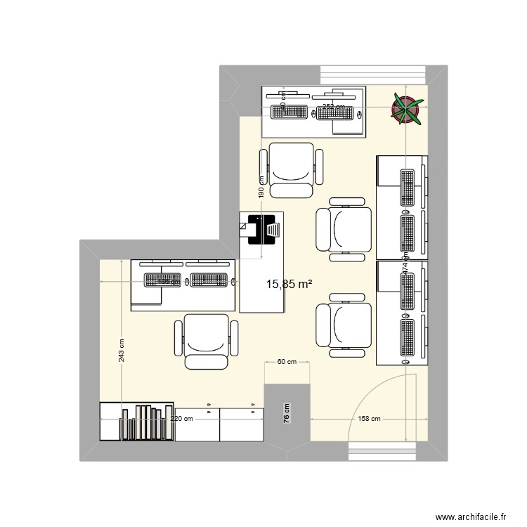 bureau. Plan de 1 pièce et 16 m2