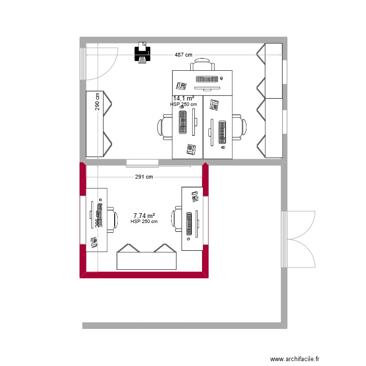 Extension guichet CPAS. Plan de 2 pièces et 22 m2