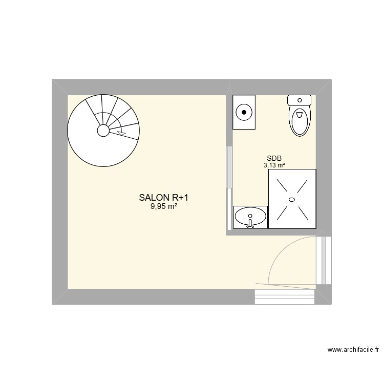 MATHELIN RODIER R+1. Plan de 2 pièces et 13 m2