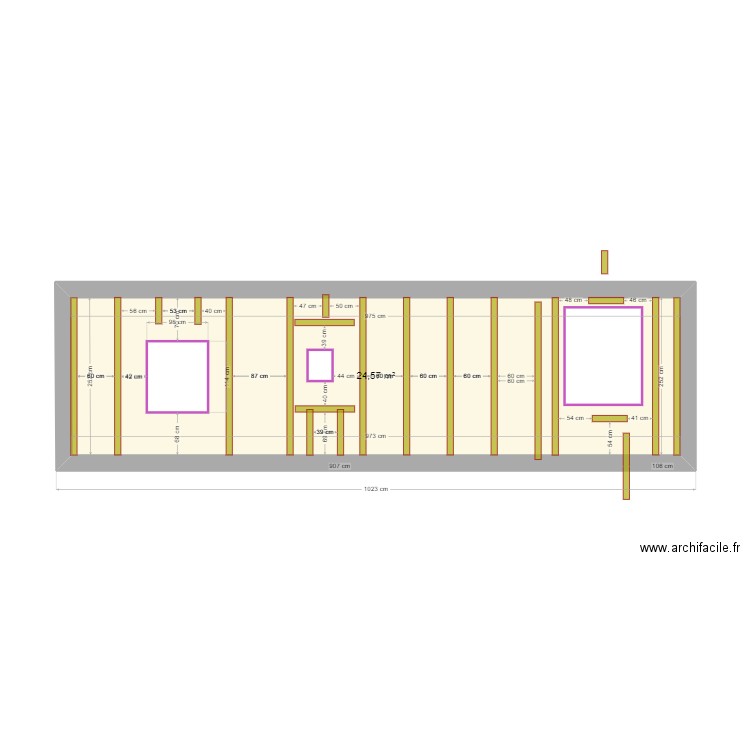 devant. Plan de 1 pièce et 25 m2