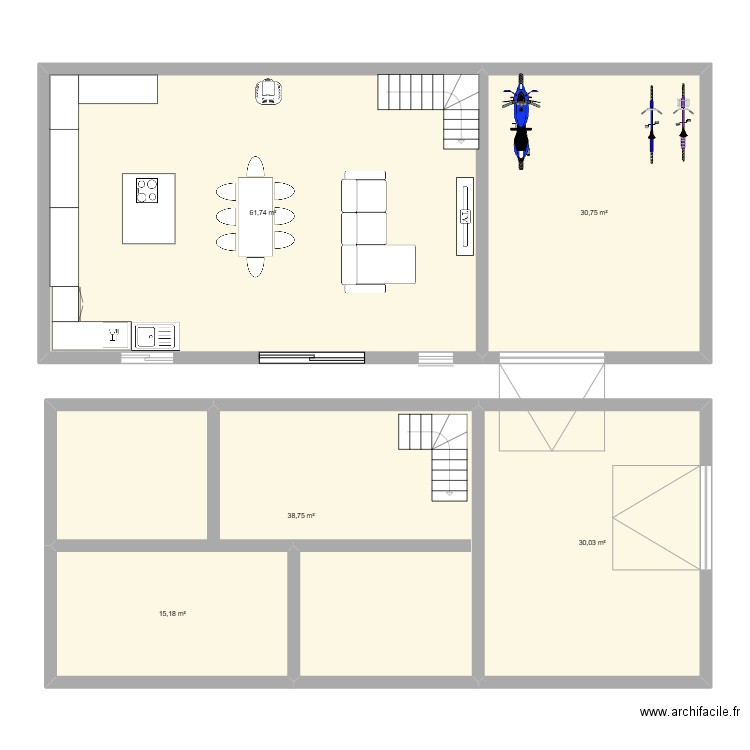 reno grange. Plan de 5 pièces et 176 m2