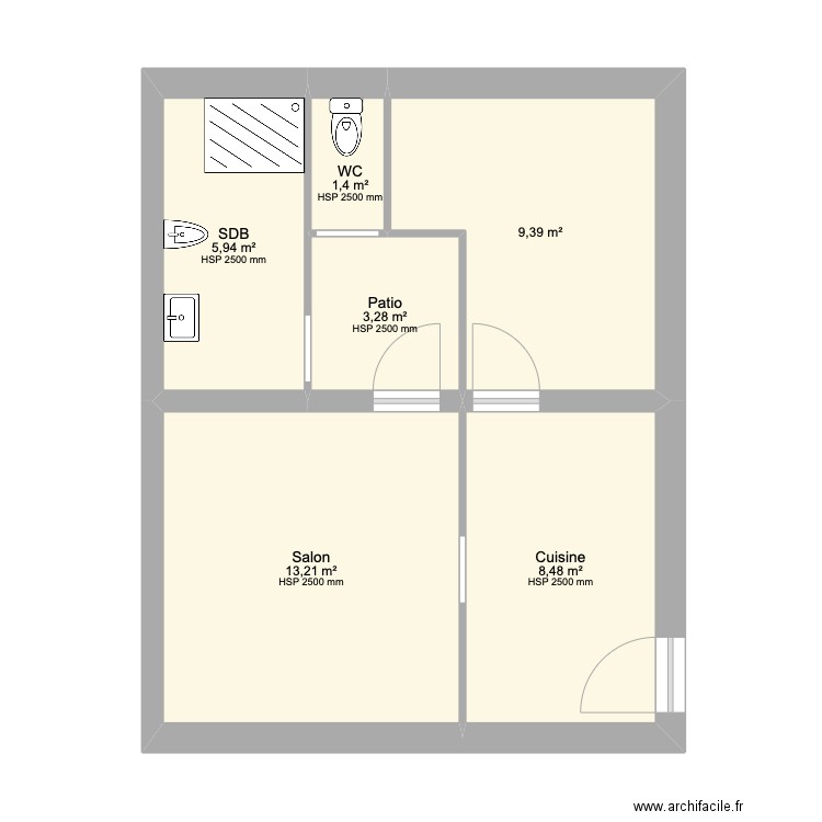 Routhiau. Plan de 6 pièces et 42 m2