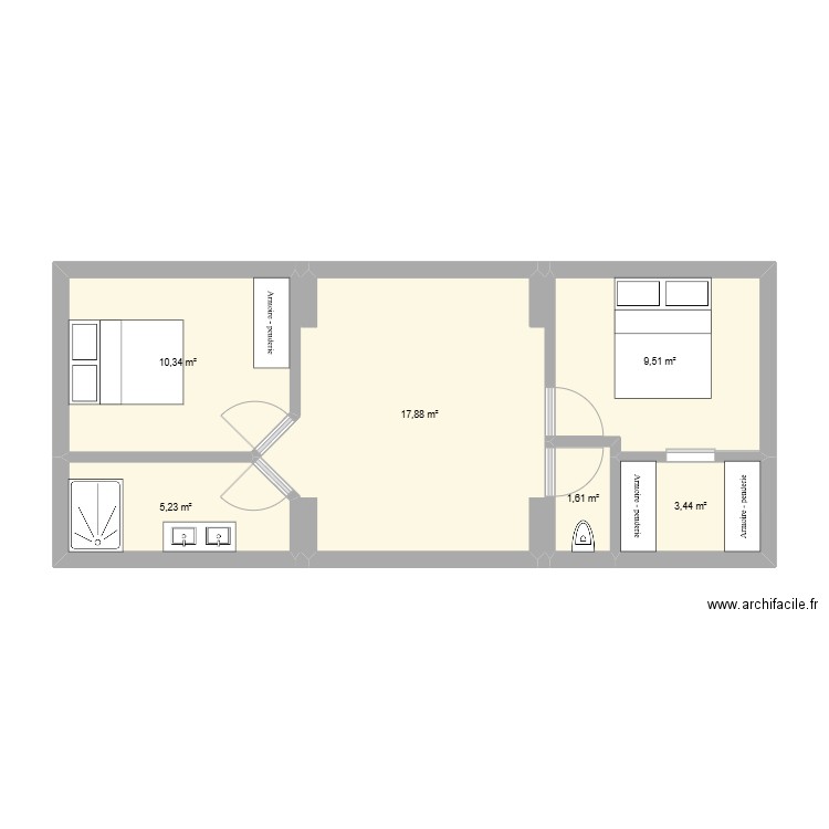 Plan etage 1. Plan de 6 pièces et 48 m2