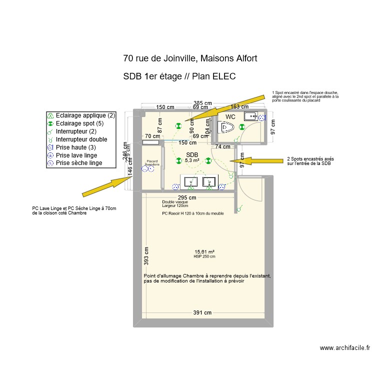 70 Joinville SDB 1er Plan ELEC. Plan de 6 pièces et 23 m2