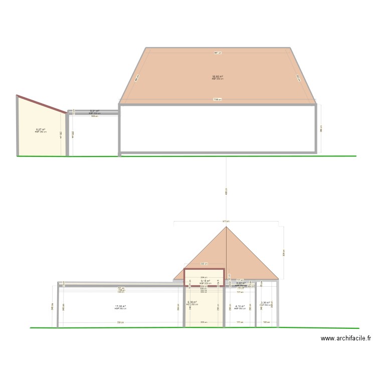 plan coupe 2. Plan de 9 pièces et 73 m2