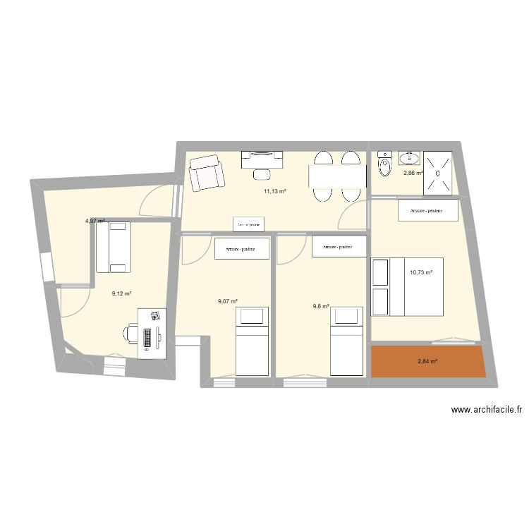 Extension 5. Plan de 8 pièces et 61 m2