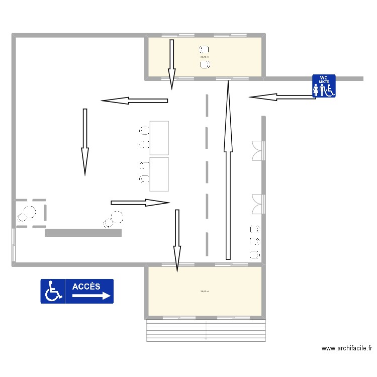 plan hall . Plan de 2 pièces et 53 m2