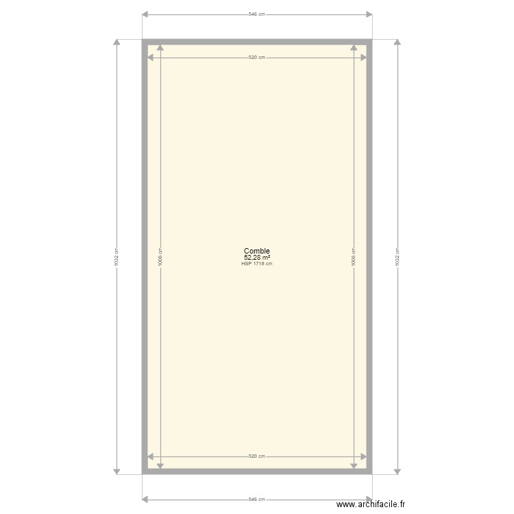 COMBLE Chambres sdb. Plan de 1 pièce et 52 m2