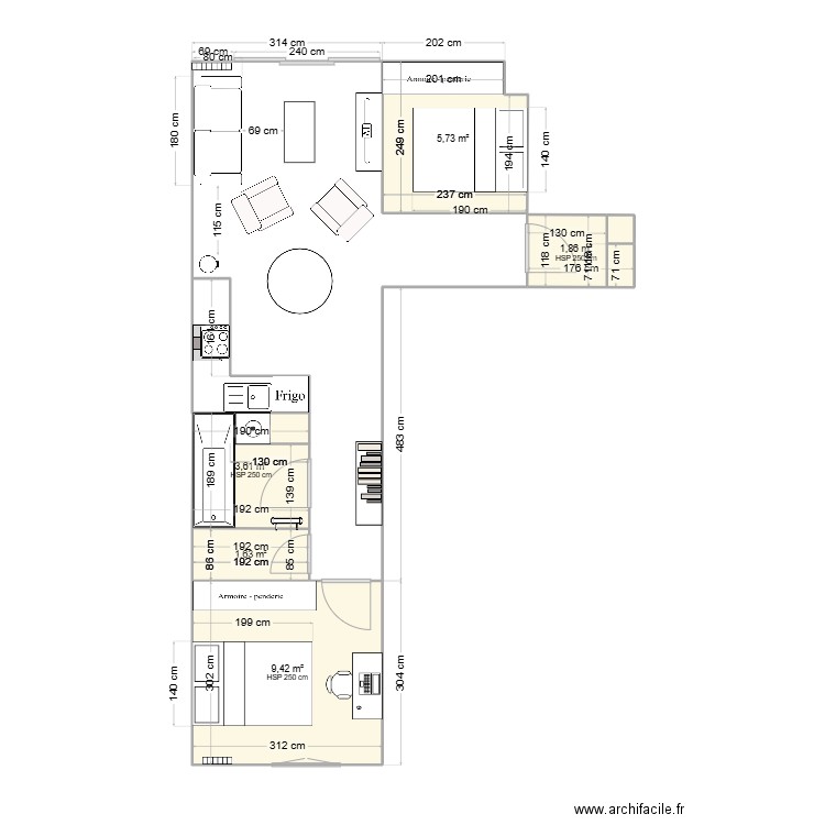 BIBICHE. Plan de 6 pièces et 22 m2