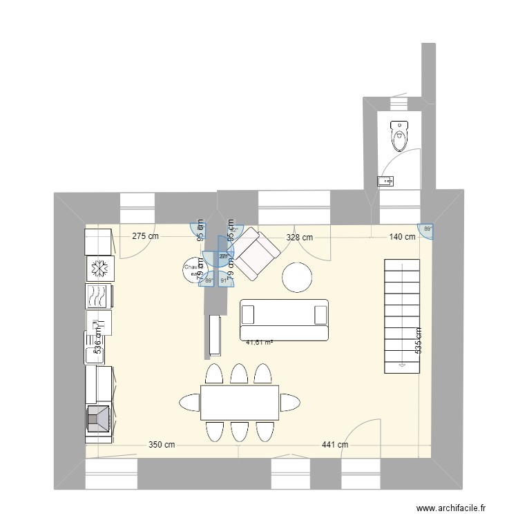 Carma 1. Plan de 1 pièce et 42 m2