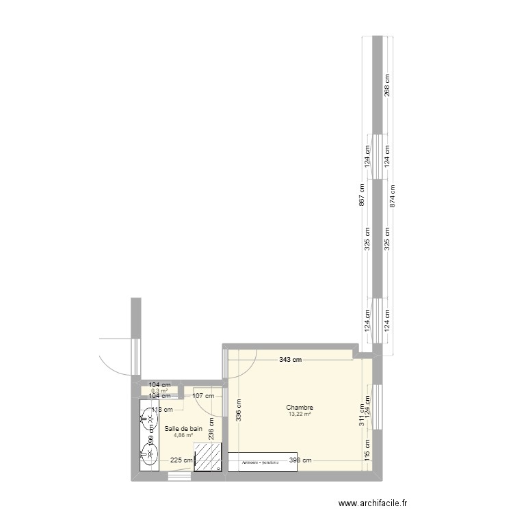 Pessaurat. Plan de 3 pièces et 18 m2