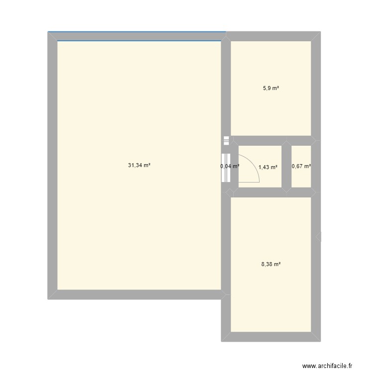 1er etage . Plan de 6 pièces et 48 m2