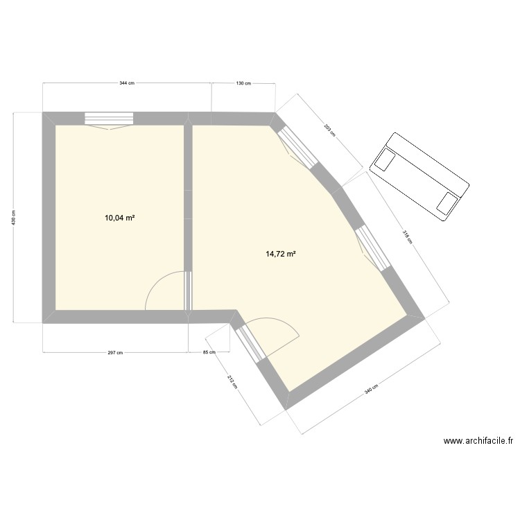 92130 - 2 puces 24m2 V2. Plan de 2 pièces et 25 m2