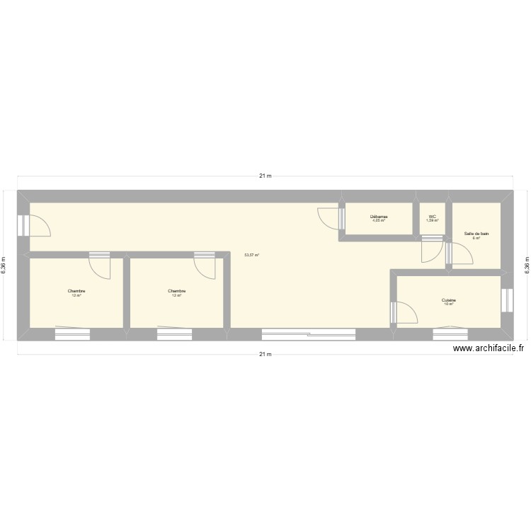 Projet thermique batiment. Plan de 7 pièces et 99 m2