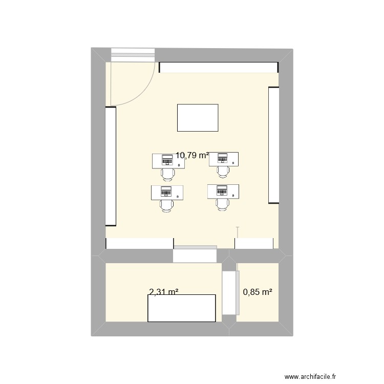 magasin. Plan de 3 pièces et 14 m2