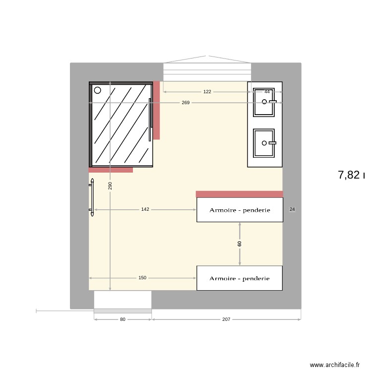 sdb. Plan de 1 pièce et 8 m2