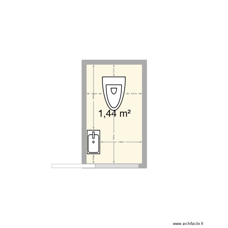 wc 1. Plan de 1 pièce et 1 m2