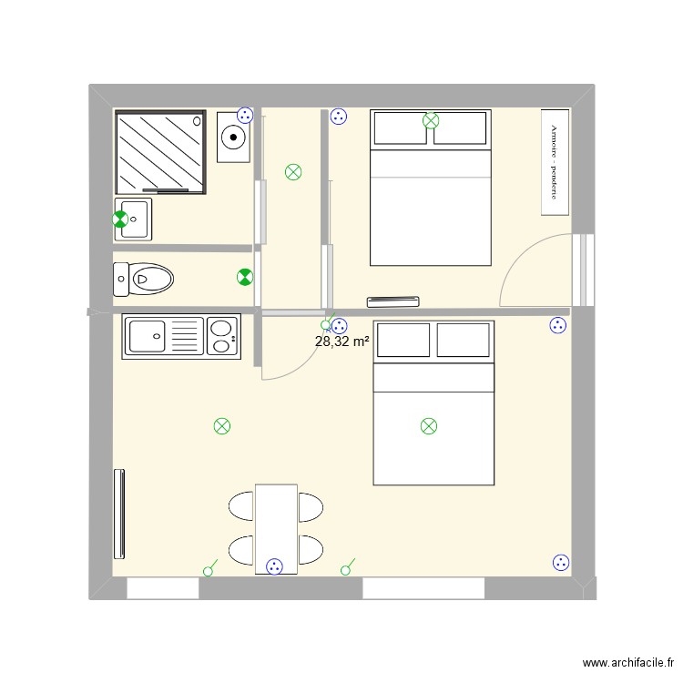 galere 2. Plan de 1 pièce et 28 m2