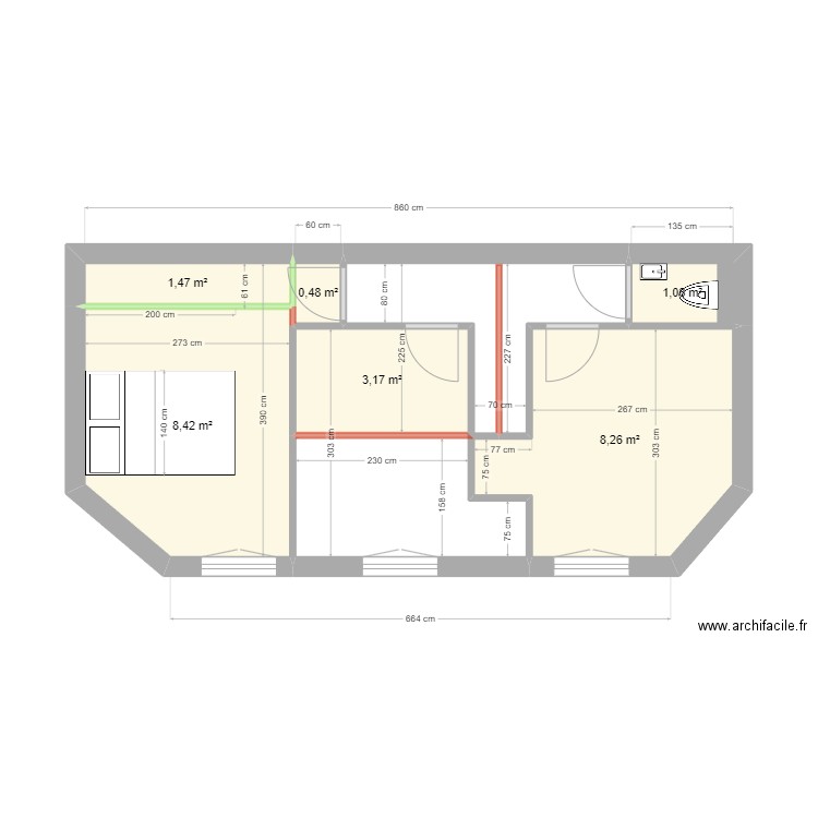 Caroline_R+1. Plan de 6 pièces et 23 m2