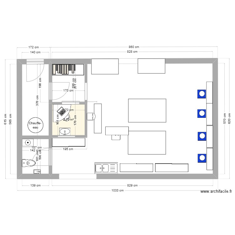 atelier. Plan de 1 pièce et 3 m2