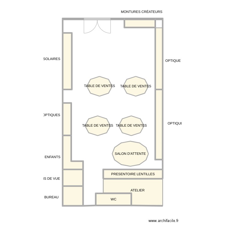 Plan magasin Krys. Plan de 16 pièces et 19 m2