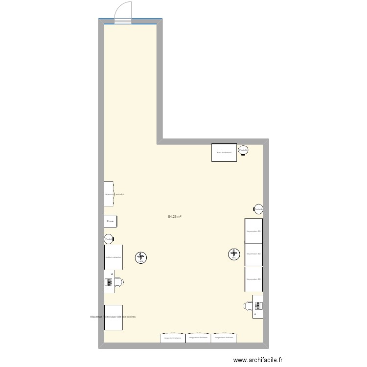 Local impression 3D. Plan de 1 pièce et 84 m2