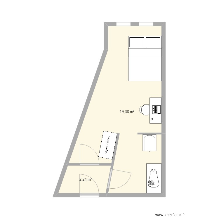 test. Plan de 2 pièces et 22 m2