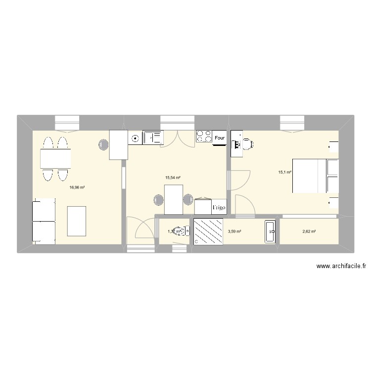 2tne elouerdi mohamed. Plan de 6 pièces et 55 m2