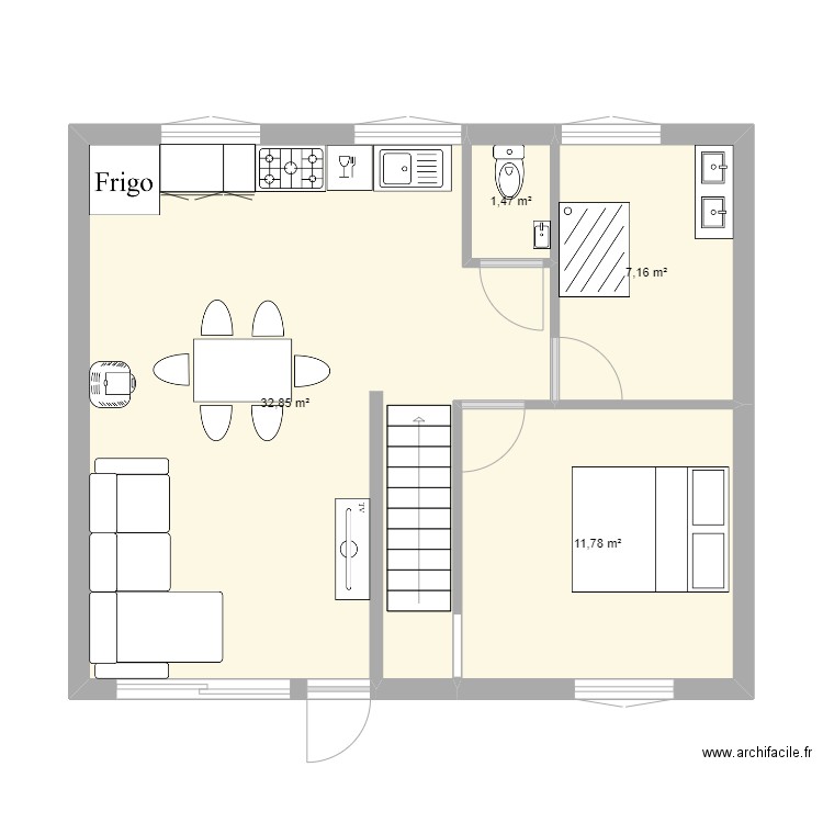 etage escoire. Plan de 4 pièces et 53 m2